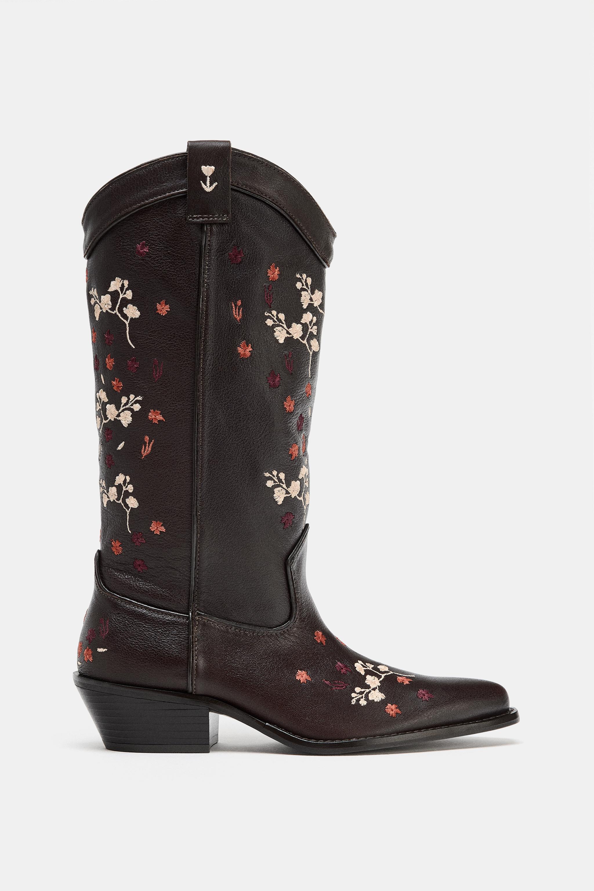 BOTTES EN CUIR COW-BOY À FLEURS